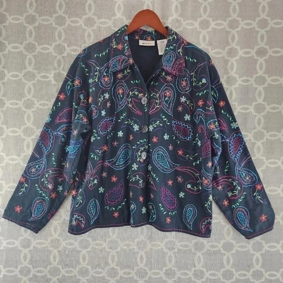 Vintage Units Embroidered Paisley Long Sleeve Button Blazer Women's L 8187/2B - Picture 1 of 10